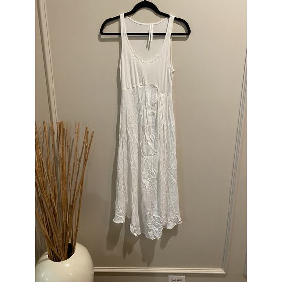 ANTHROPOLOGIE Asymmetrical XXS White Knit Satin Sleeveless Midi Dress Women - Picture 2 of 9